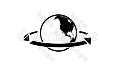 环球图标<strong>360</strong>.. 地球旋转<strong>360</strong>度。 平行和梅里迪亚人。 无缝环。 黑色和黑色